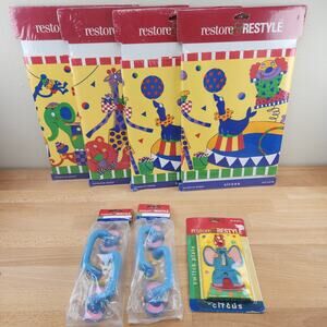 Vintage 1997 Circus Wallpaper Border Prepasted- Elephant Handles & Switch Cover